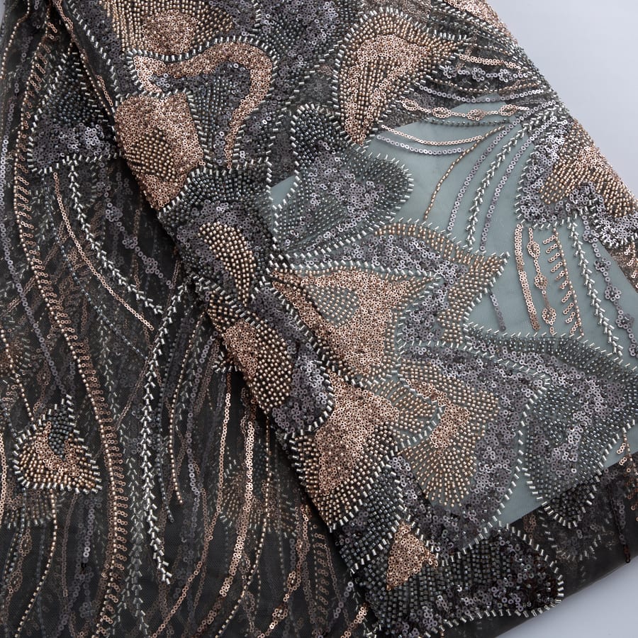 [codex-media-3] French Mesh Lace Fabric with Beads, African Luxury Sequins Lace Fabric for Sewing Wedding/Party/Prom Dresses image 4