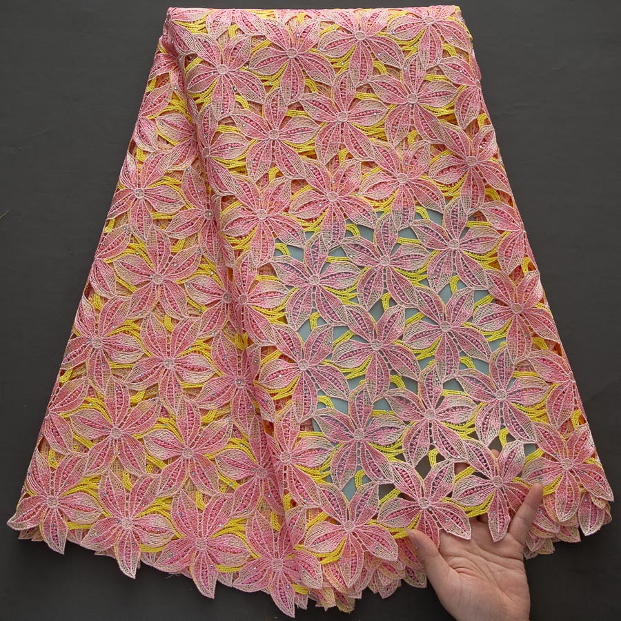 [codex-media-12] African Guipure Cord Lace Fabric with Rhinestones image 13