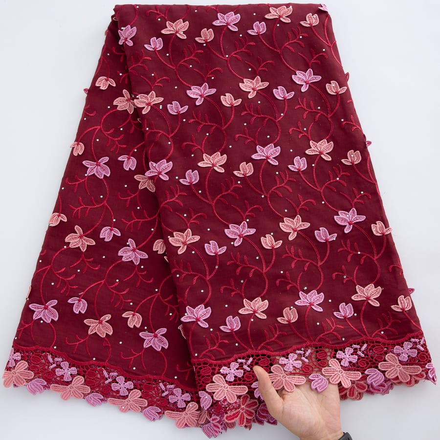 [codex-media-2] Swiss Voile Lace Fabric with Rhinestones | 5 Yards/pc African Cotton Lace Fabric image 3