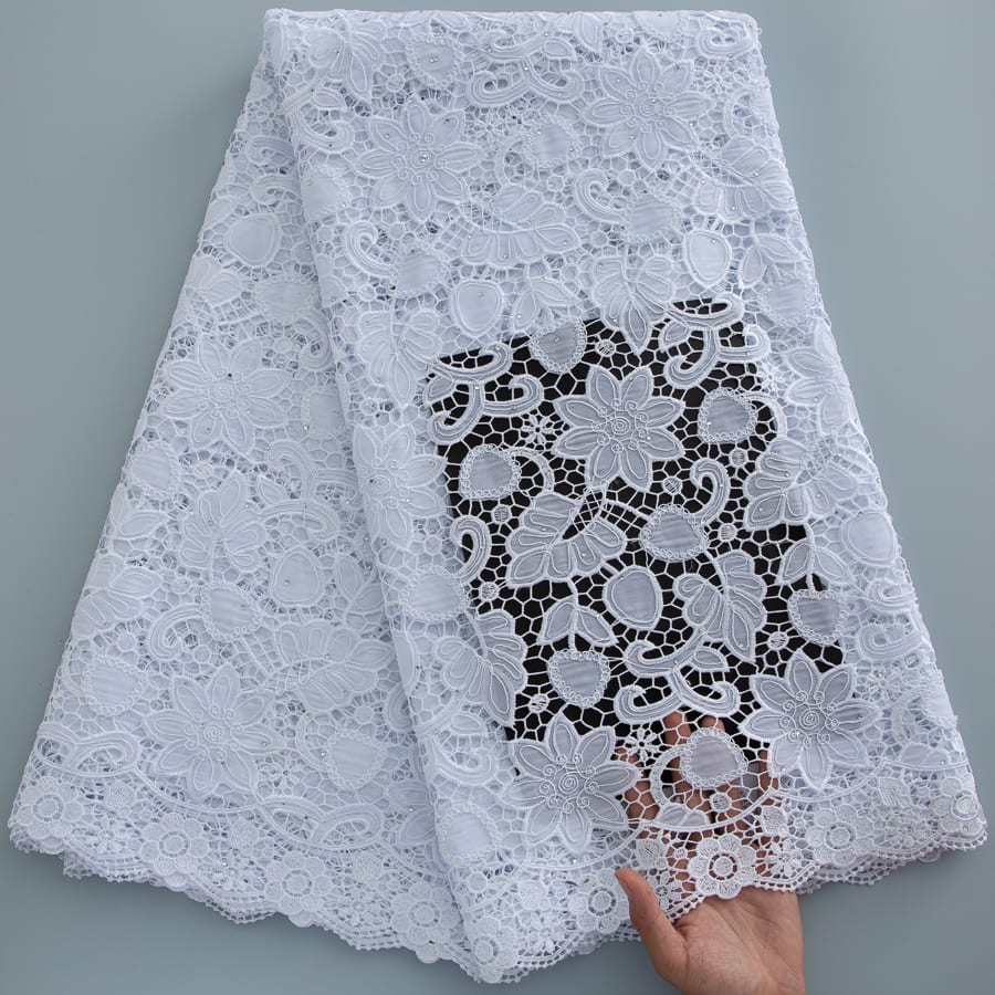 [codex-media-14] Guipure Cord Lace Fabric with Rhinestones | 5 Yards/pc Nigerian Water Soluble Lace Fabric image 15