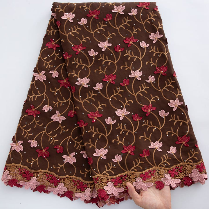 [codex-media-0] Swiss Voile Lace Fabric with Rhinestones | 5 Yards/pc African Cotton Lace Fabric image 1