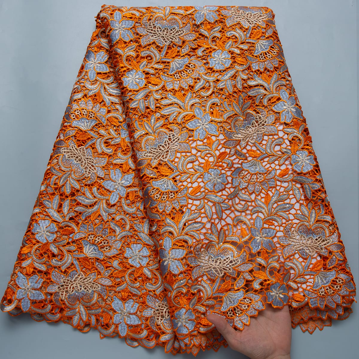 African Guipure Cord Lace Fabric with Rhinestones, Nigerian Lace Fabric for Sew Wedding Party Dress image 3
