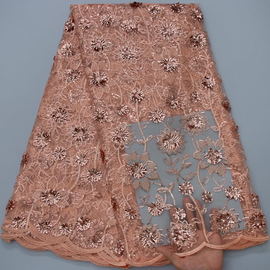 [codex-media-8] French Mesh Lace Fabric, African Net Lace Fabric with Sequins for Sewing Wedding/Party/Prom Dresses image 9
