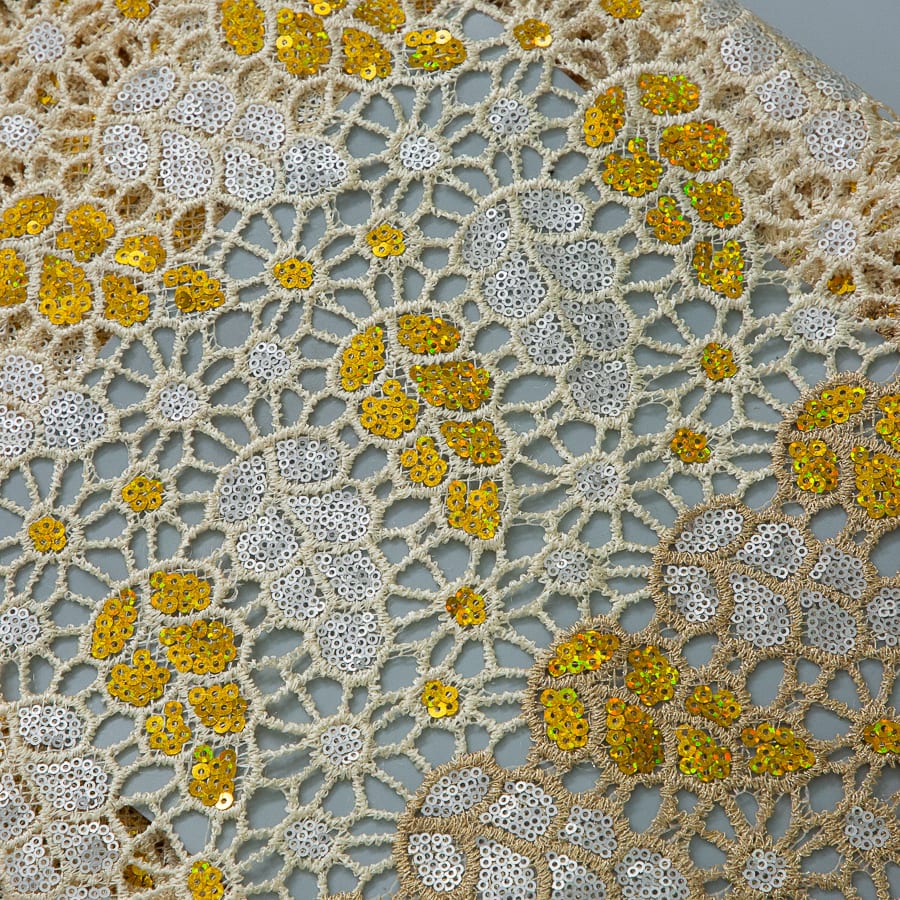 [codex-media-2] Afarican Guipure Cord Lace Fabric with Sequins, Nigerian Water Soluble Lace Fabric for Sewing Party Dresses image 3
