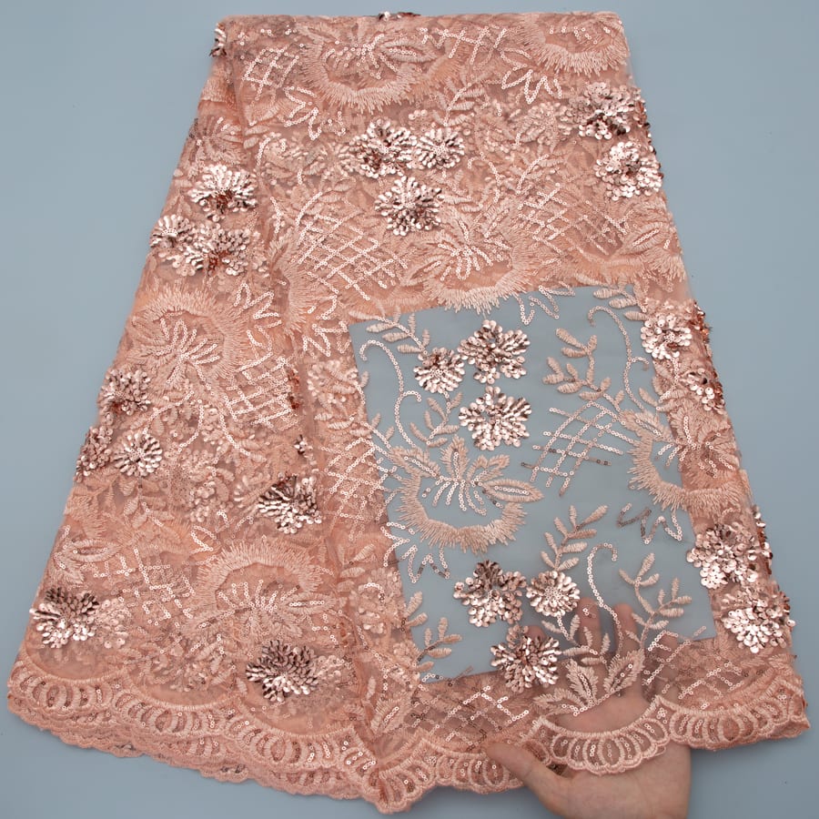 [codex-media-4] African Mesh Lace Fabric, French Net Lace Fabric with Sequins for Sewing Wedding/Party/Prom Dresses image 5