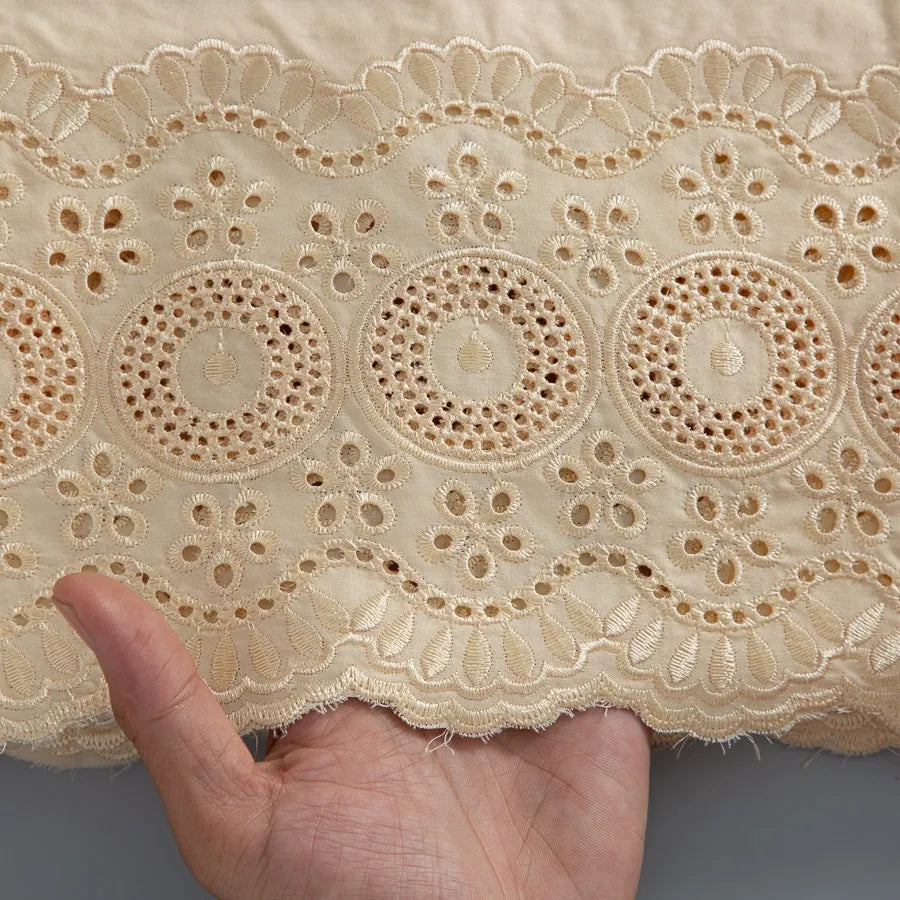 [codex-media-6] Navy Blue Embroidered Eyelet (Circular & Floral Cutout Motifs) Swiss Voile Lace Fabric 5 Yards | 4930 image 7