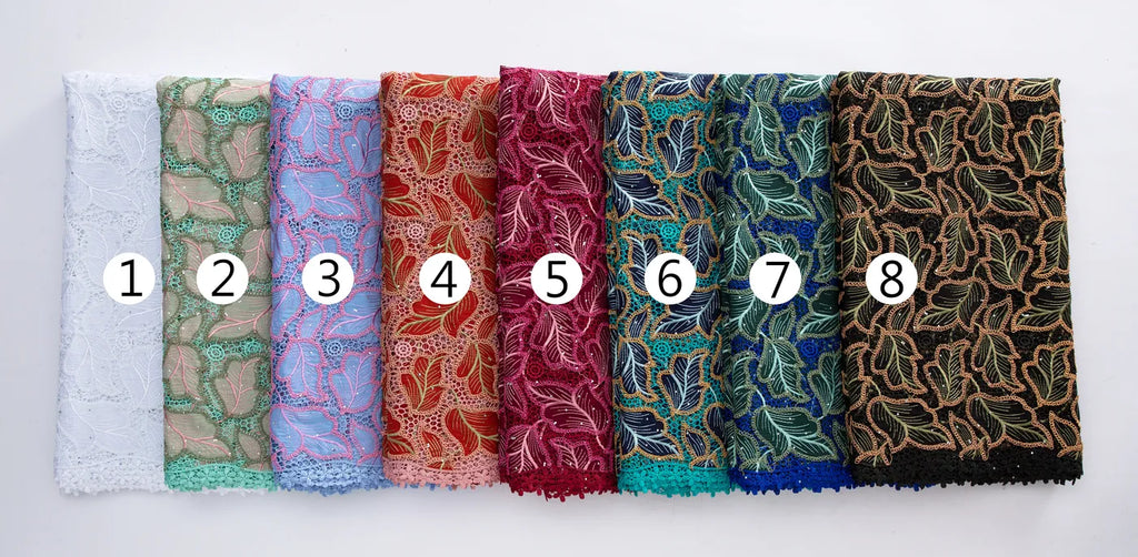 [codex-media-15] Guipure Cord Lace Fabric with Rhinestones | 5 Yards/pc Nigerian Water Soluble Lace Fabric image 16