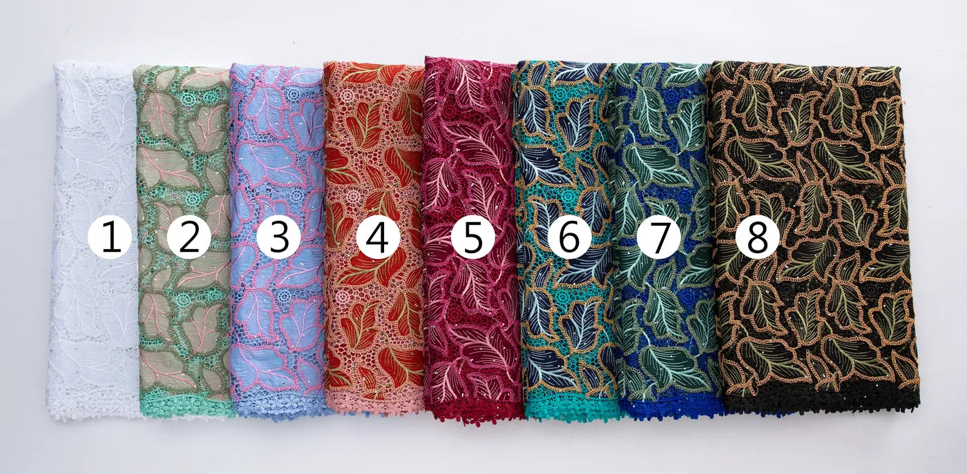 [codex-media-15] Guipure Cord Lace Fabric with Rhinestones | 5 Yards/pc Nigerian Water Soluble Lace Fabric image 16