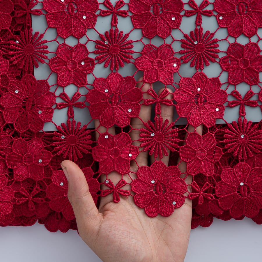 [codex-media-2] Afarican Guipure Cord Lace Fabric with Rhinestones, Nigerian Water Soluble Lace Fabric for Sewing Party Dresses image 3
