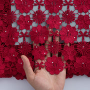 [codex-media-2] Afarican Guipure Cord Lace Fabric with Rhinestones, Nigerian Water Soluble Lace Fabric for Sewing Party Dresses image 3
