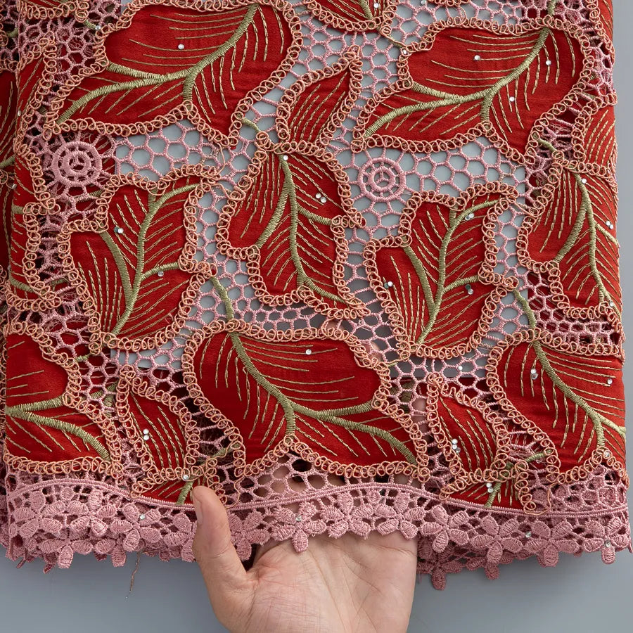 [codex-media-4] Guipure Cord Lace Fabric with Rhinestones | 5 Yards/pc Nigerian Water Soluble Lace Fabric image 5