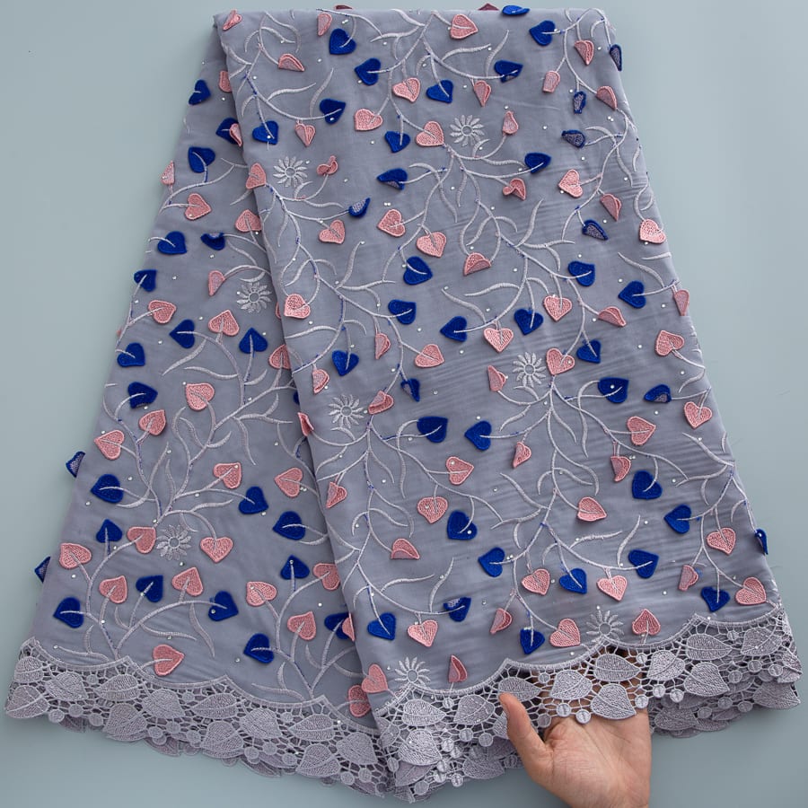 [codex-media-11] Swiss Voile Lace Fabric with Rhinestones, African Cotton 3D Embroidery Lace Fabric for Sewing Wedding Party/Prom Dresses image 12