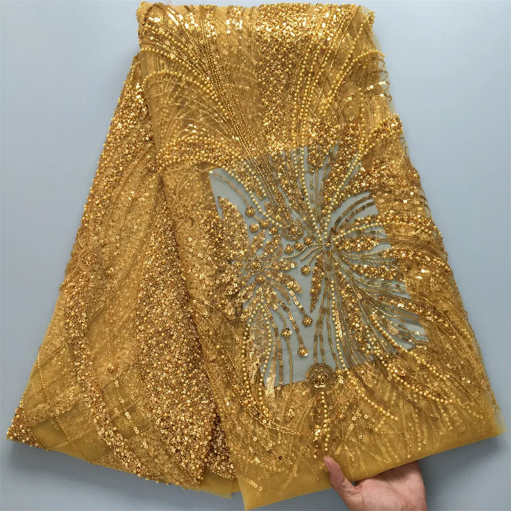 [codex-media-0] Gold African Mesh Lace Fabric Beads 5 Yards | 4933 image 1