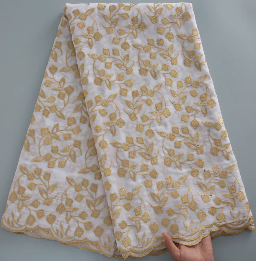 [codex-media-0] White +Gold Swiss Voile Lace Fabric 5 Yards | 4939 image 1