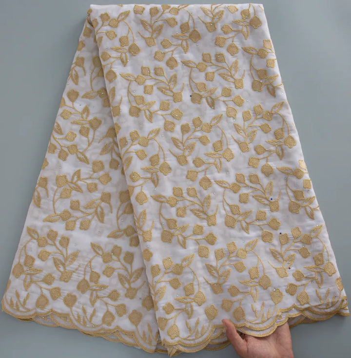 [codex-media-0] White +Gold Swiss Voile Lace Fabric 5 Yards | 4939 image 1