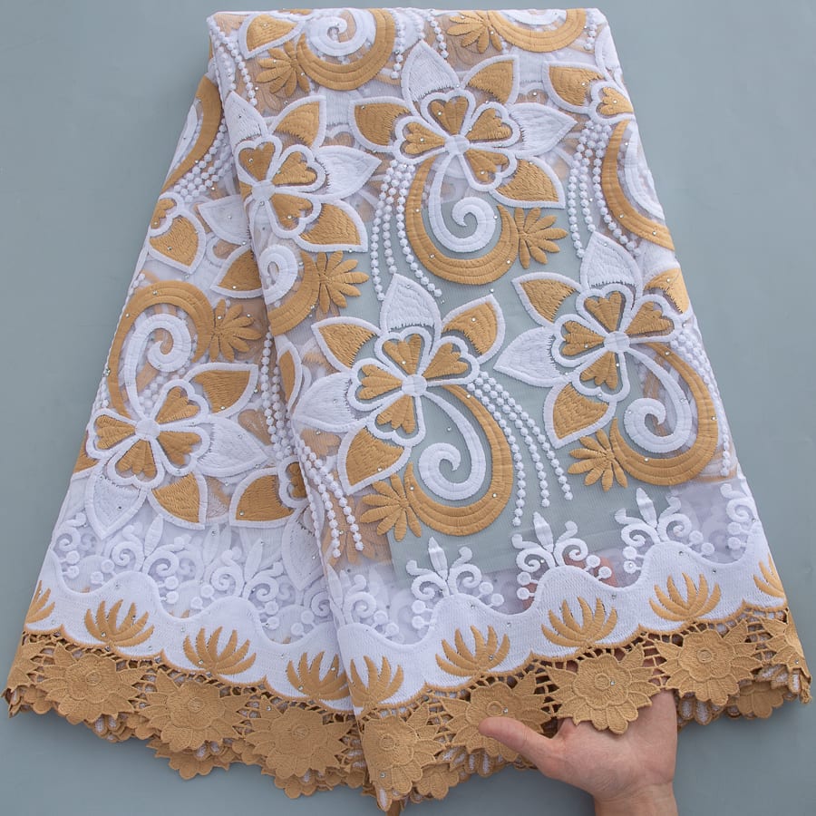 [codex-media-0] French Mesh Lace Fabric with Sequins | 5 Yards/pc African Net Lace Fabric image 1