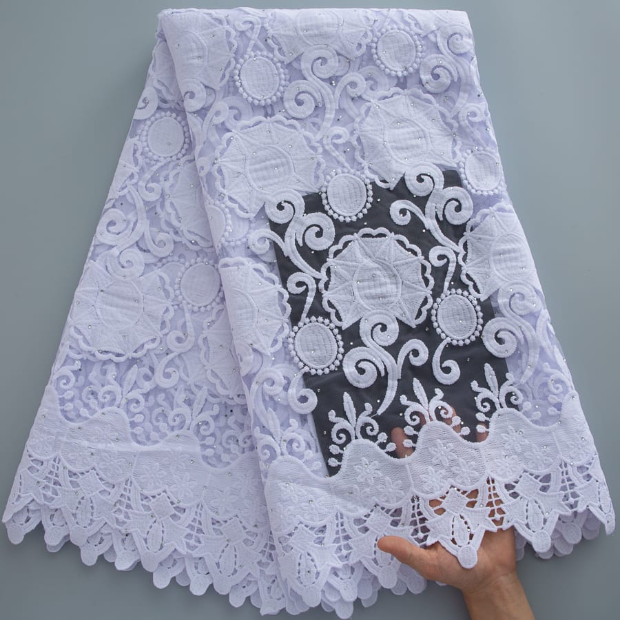 [codex-media-6] White African Mesh Lace Fabric, French Net Lace Fabric with Sequins for  Sewing Wedding/Party/Prom Dresses image 7