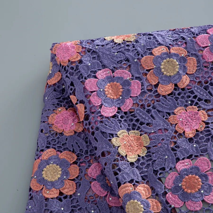 [codex-media-13] Guipure Cord Lace Fabric with Rhinestones | 5 Yards/pc Nigerian Water Soluble Lace Fabric image 14