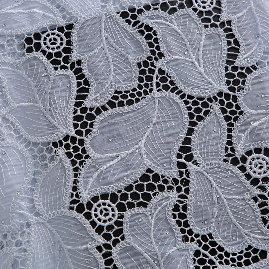 [codex-media-1] Guipure Cord Lace Fabric with Rhinestones | 5 Yards/pc Nigerian Water Soluble Lace Fabric image 2