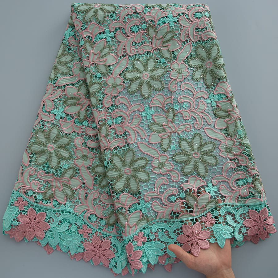 [codex-media-3] Afarican Guipure Cord Lace Fabric with Rhinestones, Nigerian Water Soluble Lace Fabric for Sewing Party Dresses image 4