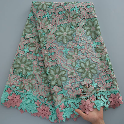 [codex-media-3] Afarican Guipure Cord Lace Fabric with Rhinestones, Nigerian Water Soluble Lace Fabric for Sewing Party Dresses image 4