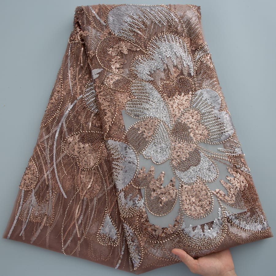 [codex-media-8] French Mesh Lace Fabric with Beads and Sequins, African Lace Fabric for Sewing Wedding Party Dresses image 9