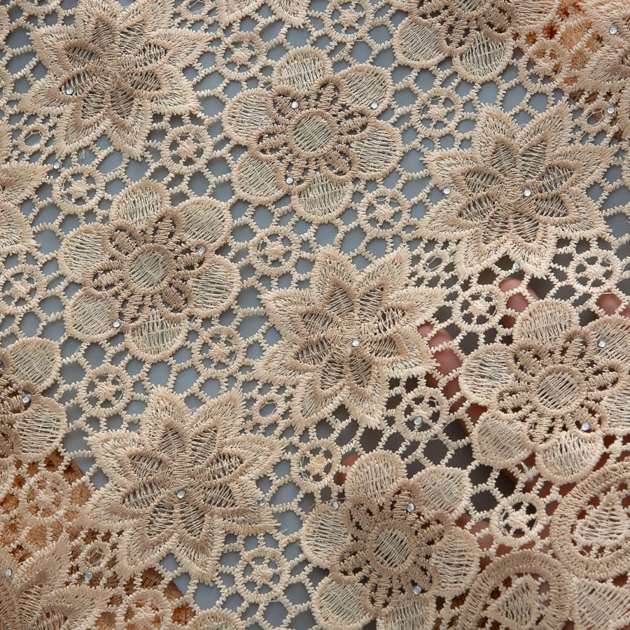 [codex-media-4] Golden Guipure Cord Lace Fabric with Rhinestones | 5 Yards/pc Nigerian Water Soluble Lace Fabric image 5