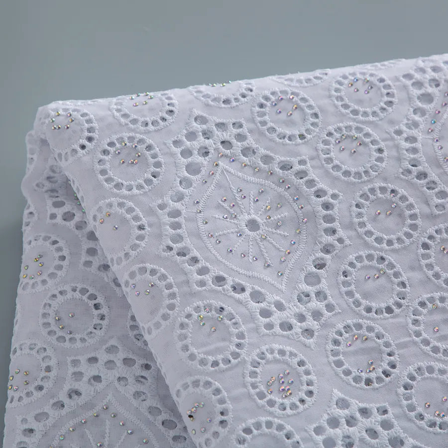 [codex-media-5] White Swiss Voile Lace Fabric Rhinestones 5 Yards | 4934 image 6