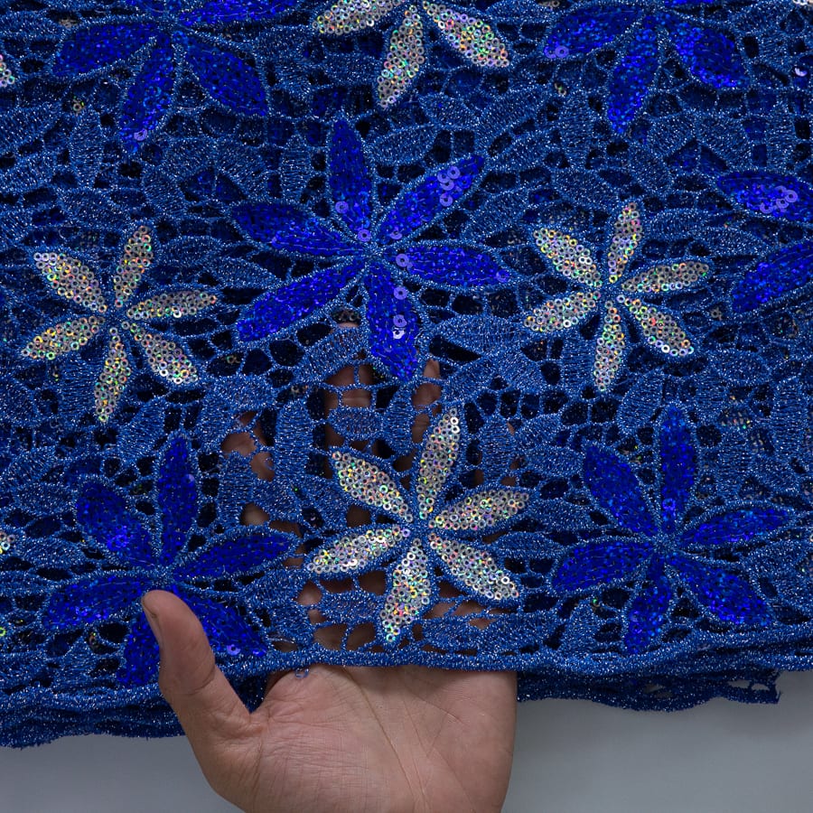 [codex-media-1] African Guipure Cord Lace Fabric with Sequins, Nigerian Water Soluble Lace Fabric for Sewing Wedding Party Dresses image 2