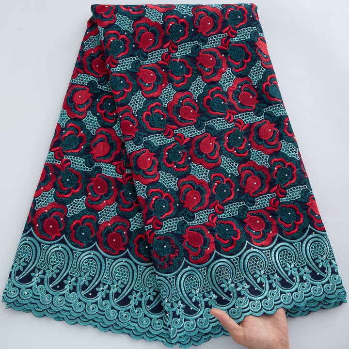 [codex-media-0] Swiss Voile Lace Fabric with Rhinestones | 5 Yards/pc African Cotton Lace Fabric image 1