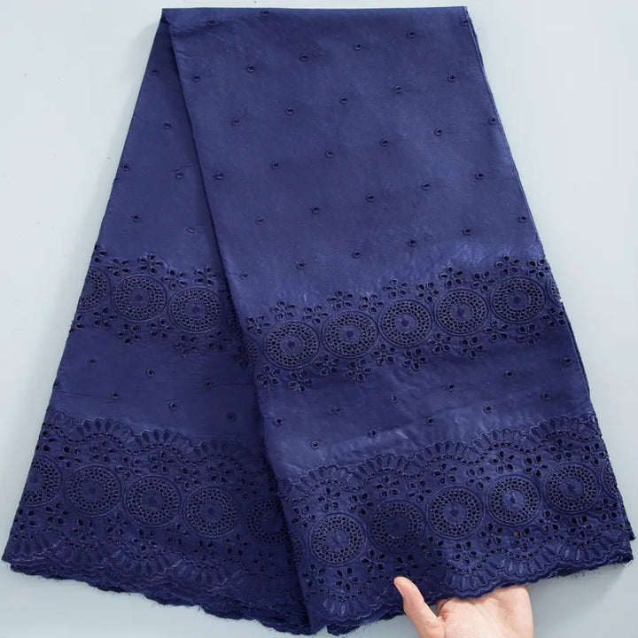 [codex-media-0] Navy Blue Embroidered Eyelet (Circular & Floral Cutout Motifs) Swiss Voile Lace Fabric 5 Yards | 4930 image 1