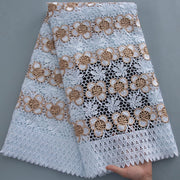 [codex-media-12] White Guipure Cord Lace Fabric with Rhinestones | 5 Yards/pc Nigerian Water Soluble Lace Fabric image 13
