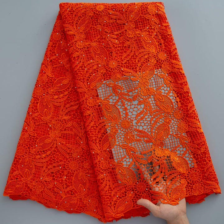 [codex-media-3] Pure African Guipure Cord Lace Fabric with Rhinestones, Nigerian Water Soluble Lace Fabric for Sewing Wedding Party Dresses image 4