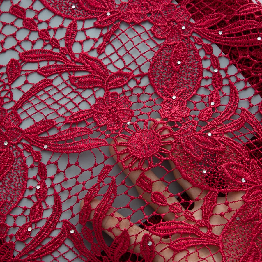[codex-media-10] Pure African Guipure Cord Lace Fabric with Rhinestones, Nigerian Water Soluble Lace Fabric for Sewing Wedding Party Dresses image 11