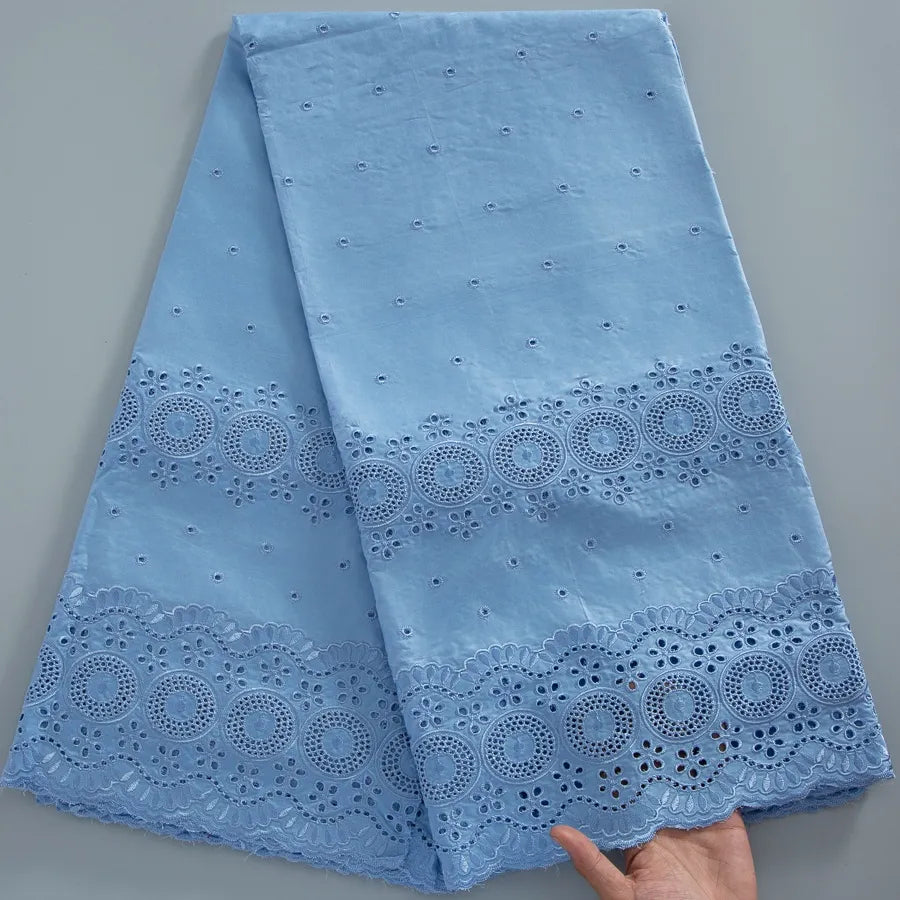 [codex-media-13] Navy Blue Embroidered Eyelet (Circular & Floral Cutout Motifs) Swiss Voile Lace Fabric 5 Yards | 4930 image 14