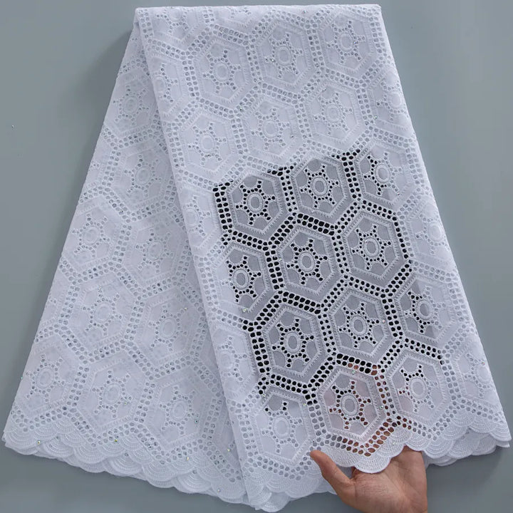 [codex-media-0] White Swiss Voile Lace Fabric Rhinestones 5 Yards | 4934 image 1