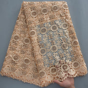 [codex-media-11] Golden Guipure Cord Lace Fabric with Rhinestones | 5 Yards/pc Nigerian Water Soluble Lace Fabric image 12