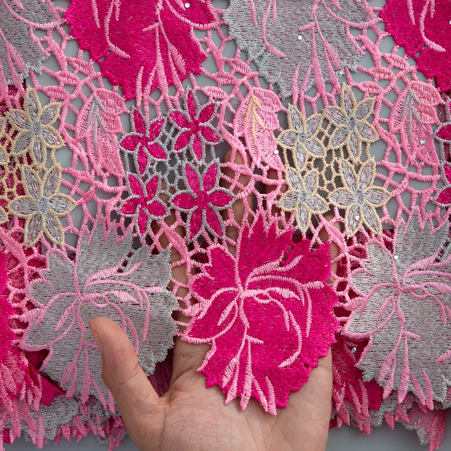 [codex-media-12] Guipure Cord Lace Fabric with Rhinestones | 5 Yards/pc Nigerian Water Soluble Lace Fabric image 13