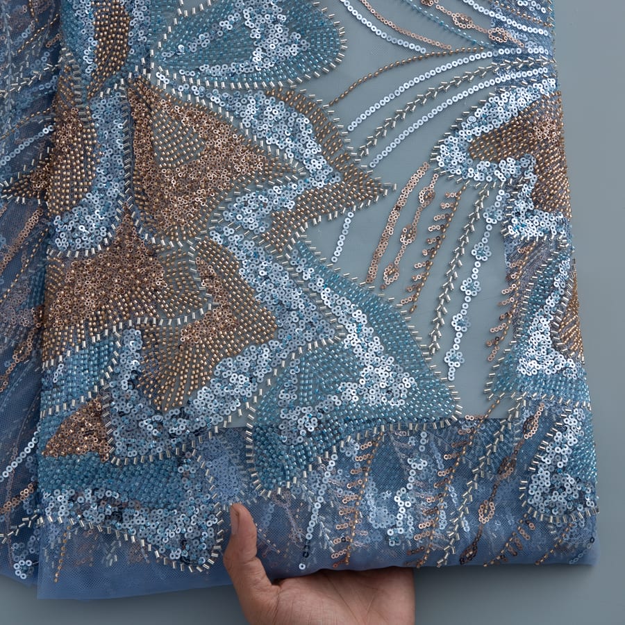 [codex-media-11] French Mesh Lace Fabric with Beads, African Luxury Sequins Lace Fabric for Sewing Wedding/Party/Prom Dresses image 12