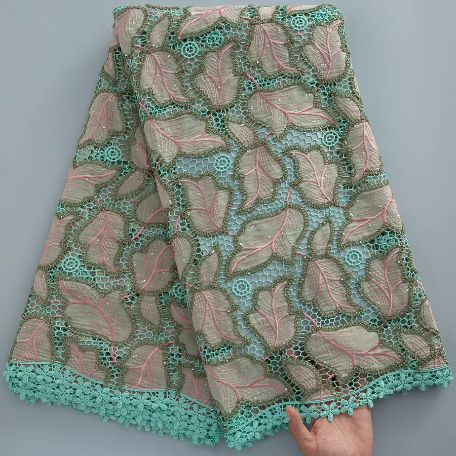 [codex-media-11] Guipure Cord Lace Fabric with Rhinestones | 5 Yards/pc Nigerian Water Soluble Lace Fabric image 12