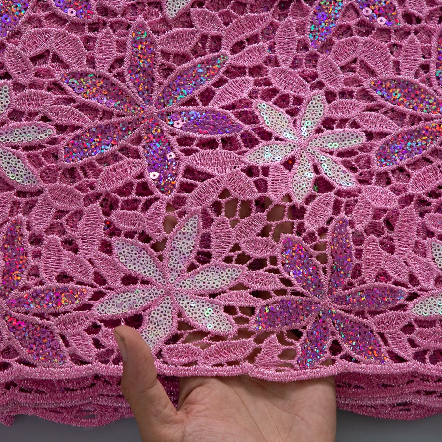 [codex-media-5] African Guipure Cord Lace Fabric with Sequins, Nigerian Water Soluble Lace Fabric for Sewing Wedding Party Dresses image 6