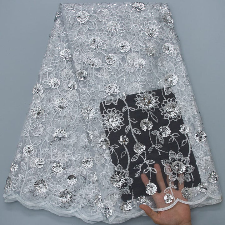 [codex-media-0] French Mesh Lace Fabric, African Net Lace Fabric with Sequins for Sewing Wedding/Party/Prom Dresses image 1