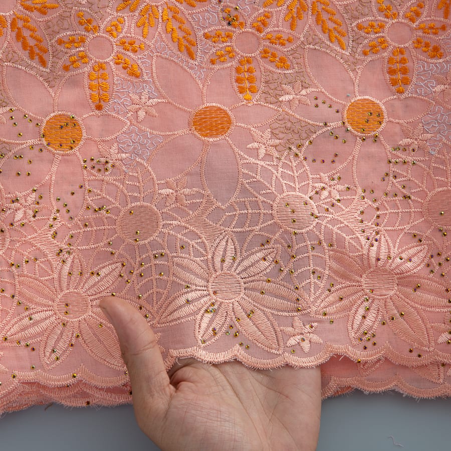 [codex-media-8] Swiss Voile Lace Fabric with Rhinestones, African Cotton Lace Fabric for Sewing Wedding Party/Prom Dresses image 9
