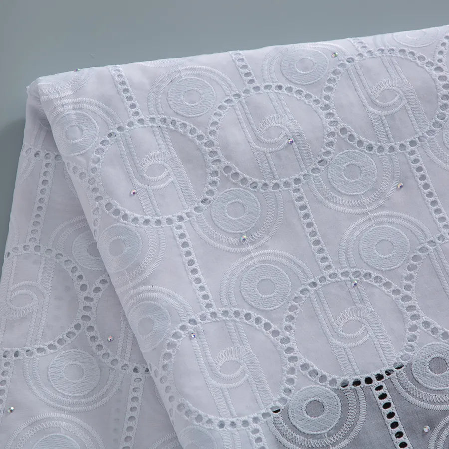[codex-media-9] White Swiss Voile Lace Fabric Rhinestones 5 Yards | 4934 image 10