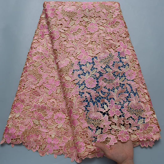 African Guipure Cord Lace Fabric with Rhinestones, Nigerian Lace Fabric for Sew Wedding Party Dress image 1