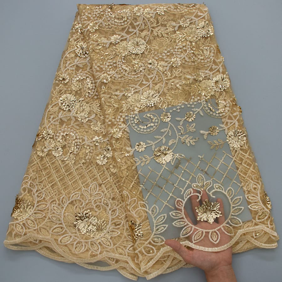 [codex-media-4] African Mesh Lace Fabric, French Net Lace Fabric with Sequins for Sewing Wedding/Party/Prom Dresses image 5