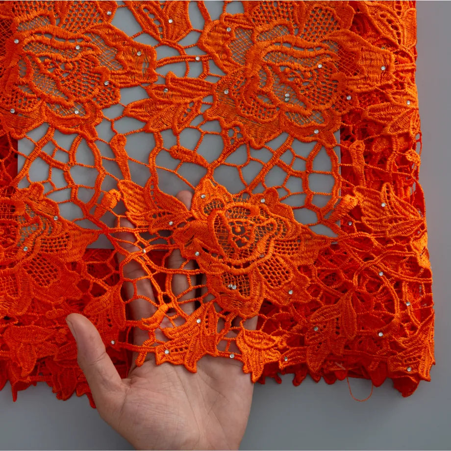 [codex-media-1] Orange Guipure Cord Lace Fabric 5 Yards | 4944 image 2