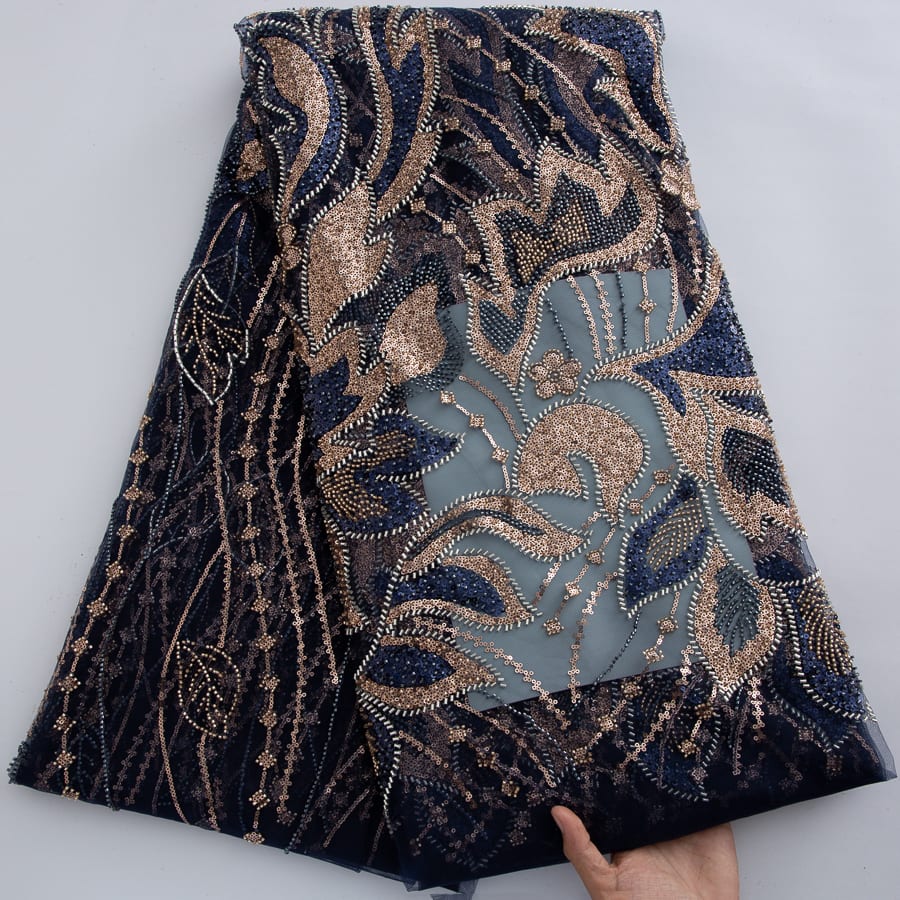 [codex-media-1] French Mesh Lace Fabric with Beads, African Luxury Sequins Lace Fabric for Sewing Wedding/Party/Prom Dresses  image 2