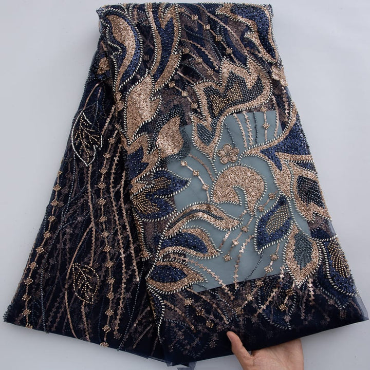 [codex-media-1] French Mesh Lace Fabric with Beads, African Luxury Sequins Lace Fabric for Sewing Wedding/Party/Prom Dresses  image 2