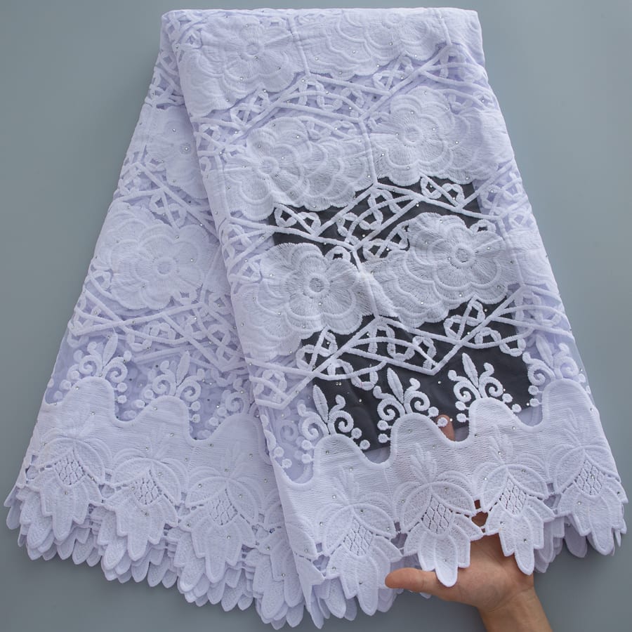 [codex-media-2] White African Mesh Lace Fabric, French Net Lace Fabric with Sequins for  Sewing Wedding/Party/Prom Dresses image 3